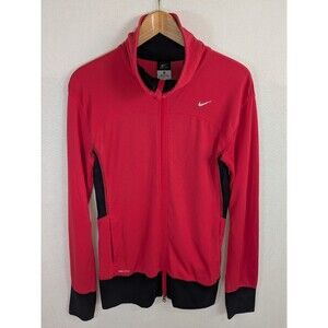 Nike Jacket Women's Small Red Black DriFit Full Zip Swoosh Logo Track Ladies